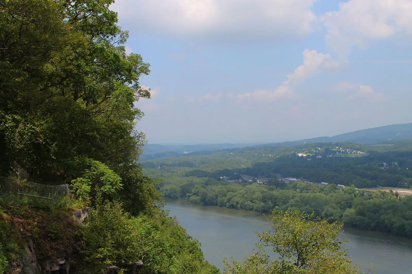 Summer view down the Susquehanna River valley from a wooded cliff at Shikellamy State Park