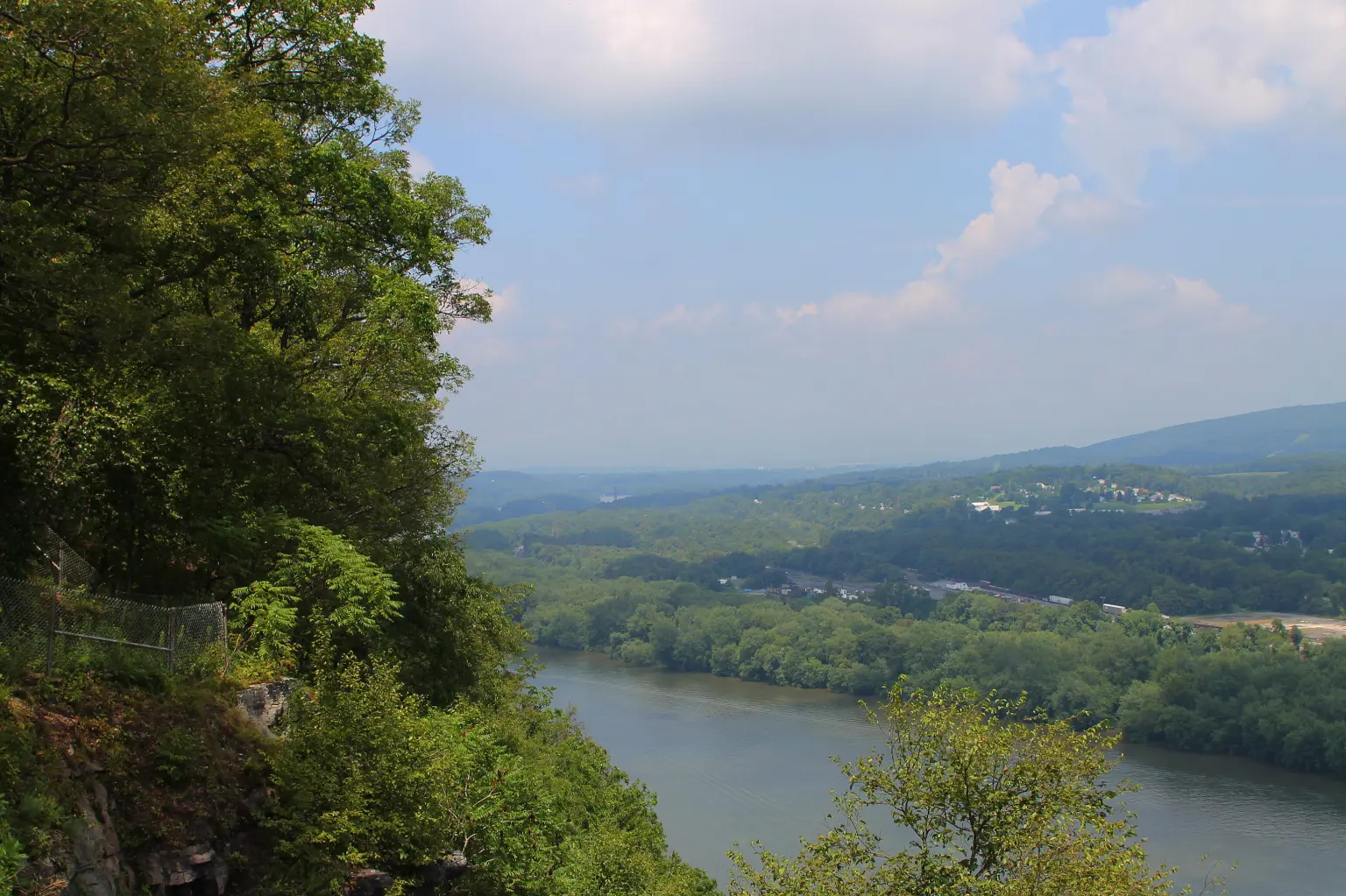 Summer view down the Susquehanna River valley from a wooded cliff at Shikellamy State Park